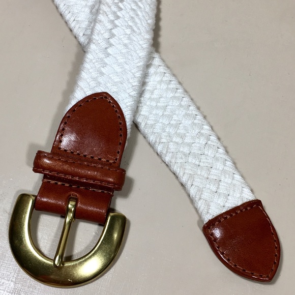 Talbots Belt M Leather Stretch Brown White - Picture 2 of 3